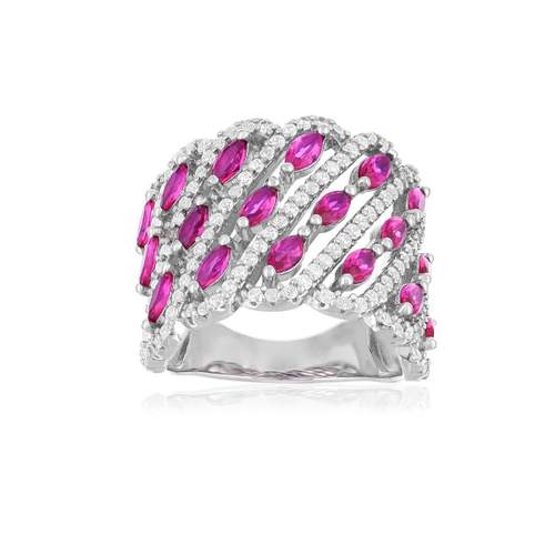 Bague argent 925 zirconias rouges et blancs