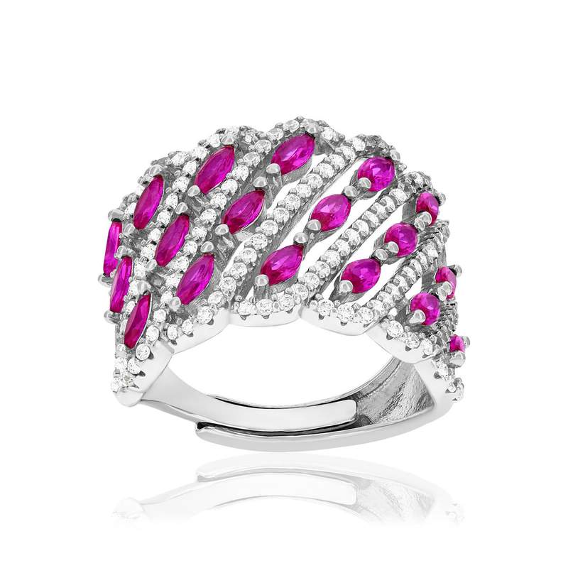 Bague argent 925 réglable zirconias rouges et blancs - vue 1
