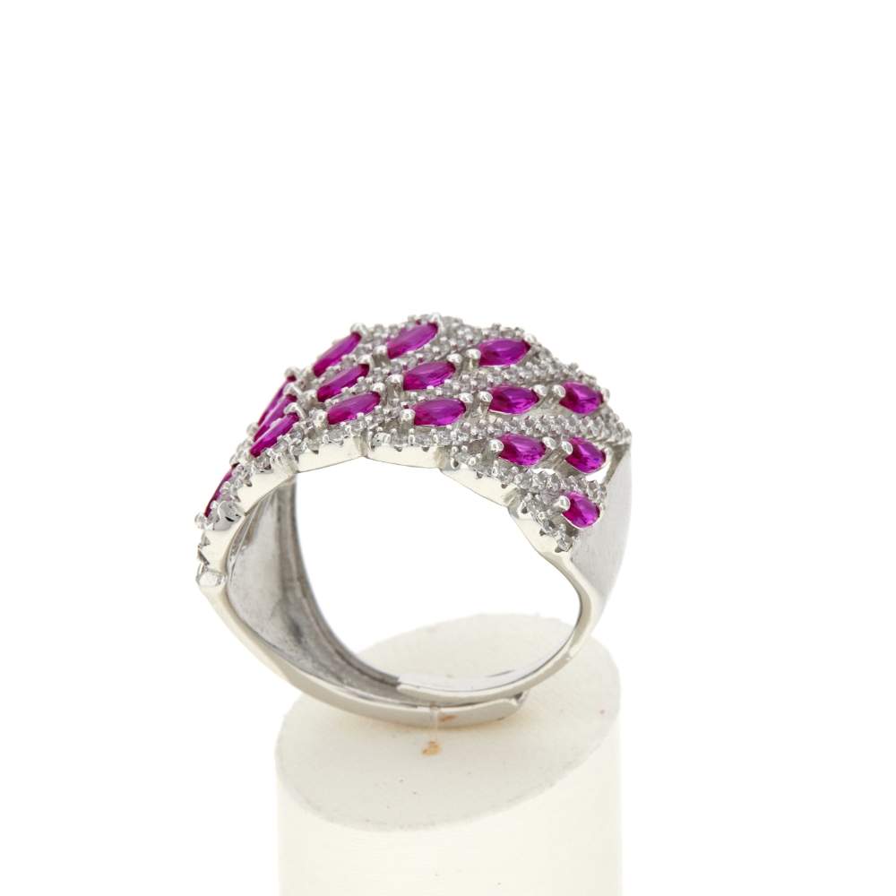 Bague argent 925 réglable zirconias rouges et blancs - vue 2