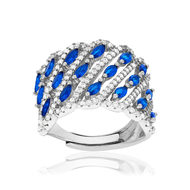 Bague argent 925 réglable zirconias bleus et blancs