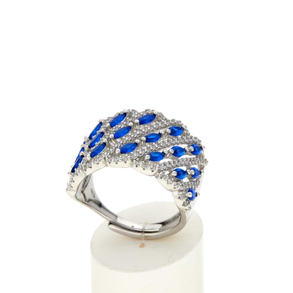 Bague argent 925 réglable zirconias bleus et blancs - vue 2
