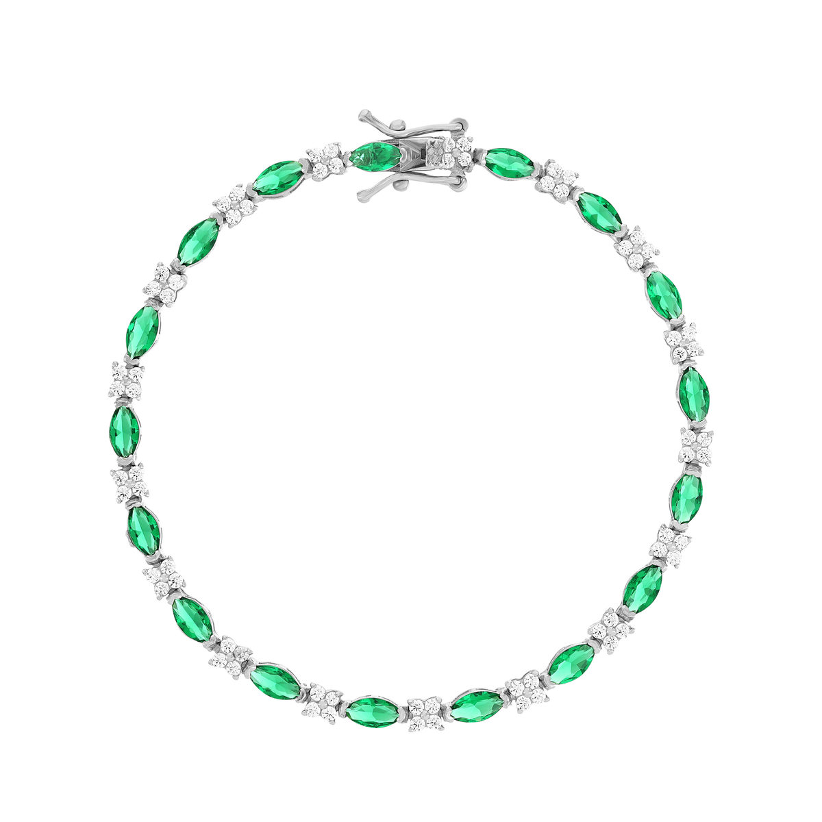 Bracelet argent 925 zirconias vert et blanc 18cm