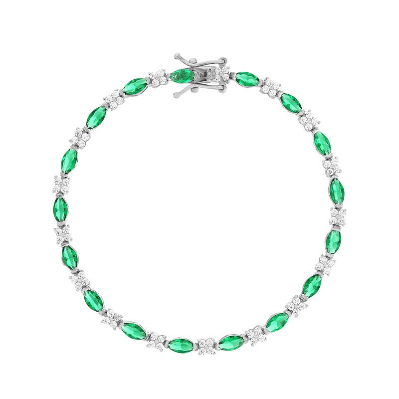 Bracelet argent 925 zirconias vert et blanc 18cm - vue 1