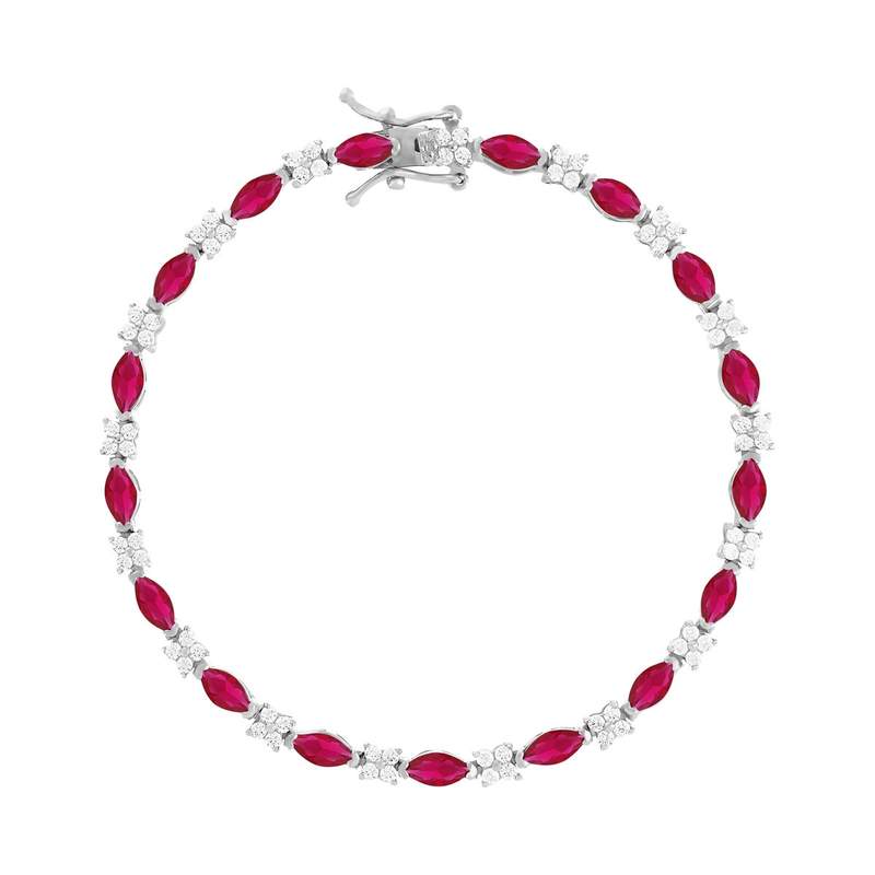Bracelet argent zirconias rouge et blanc 18cm - vue 1