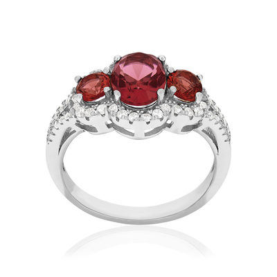 Bague argent zirconias rouge et blanc - vue 1