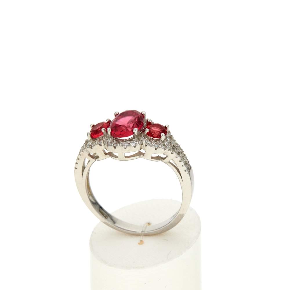 Bague argent zirconias rouge et blanc - vue 2