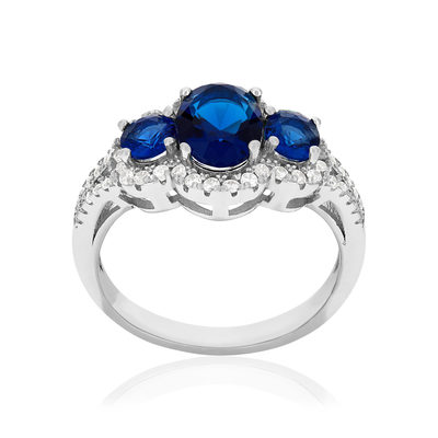 925 zilveren ring met blauwe en witte zirkonia's