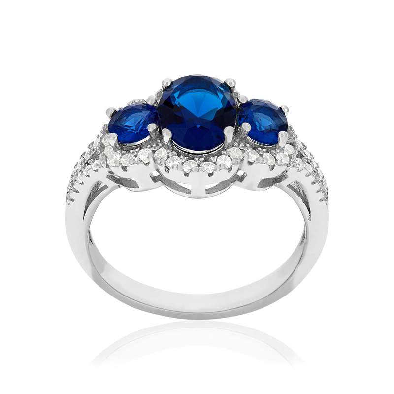 Bague argent 925 zirconias bleus et blancs - vue 1