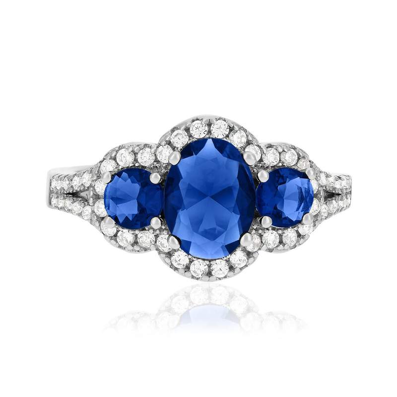 Bague argent 925 zirconias bleus et blancs - vue 3
