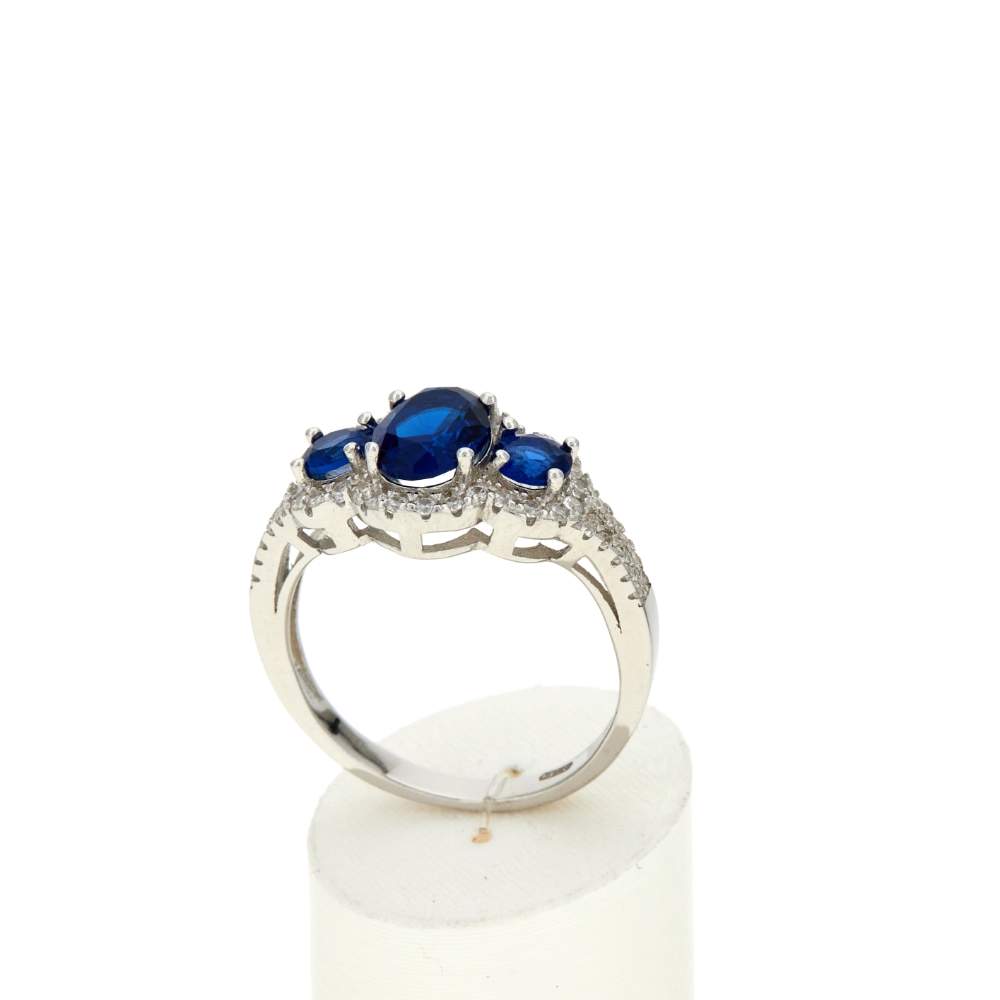 Bague argent 925 zirconias bleus et blancs - vue 2