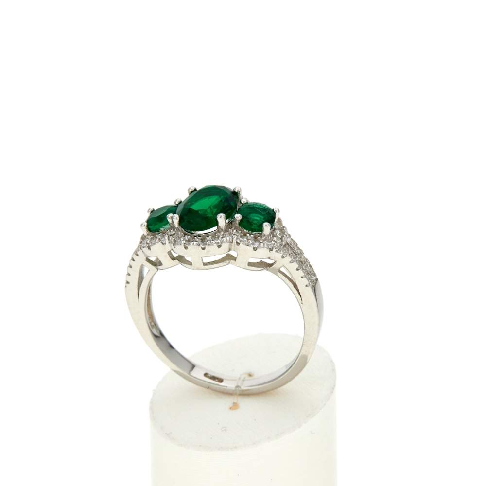 Bague argent zirconias vertet blanc - vue 2