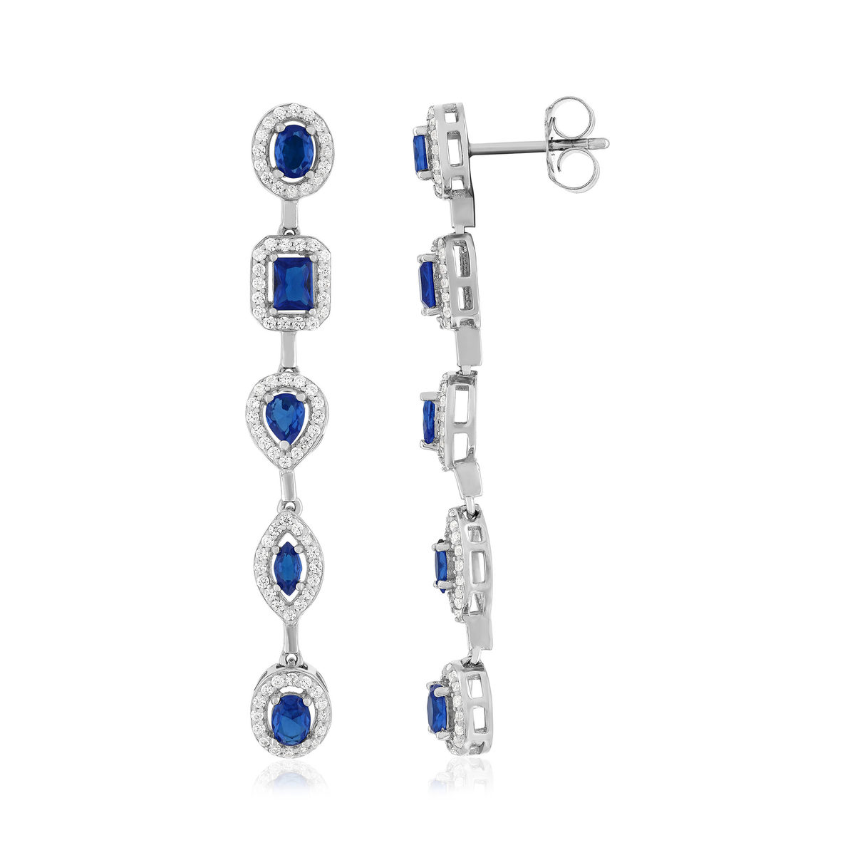 Boucles d'oreilles argent 925 zirconias bleu et blanc