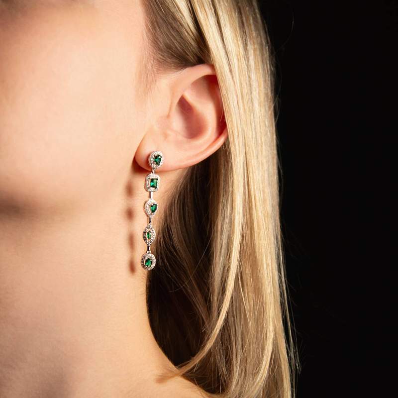 Boucles d'oreilles argent 925 zirconias bleu et blanc - vue porté 1