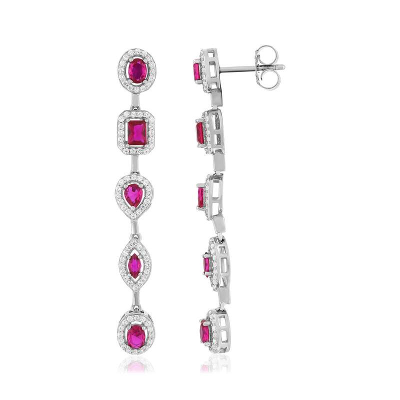 Boucles d'oreilles argent zirconias rouge et blanc - vue 1