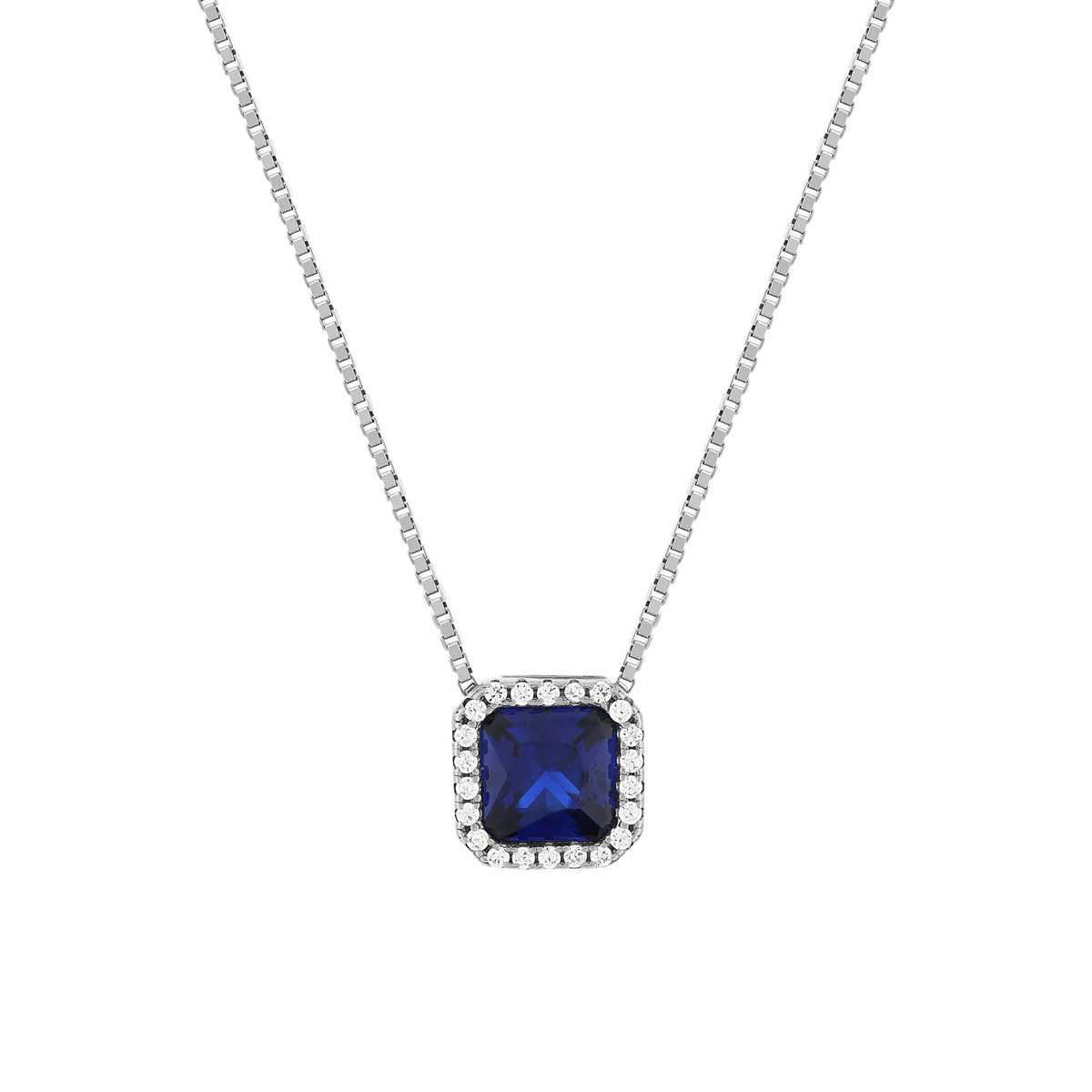 Collier argent 925 zirconias bleu foncé et blanc 42cm