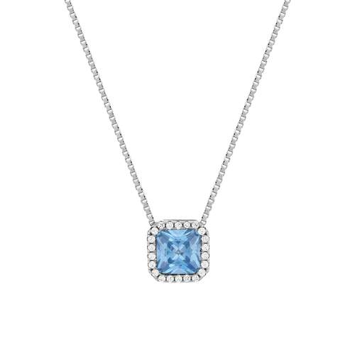Collier argent 925 zirconias bleu clair et blanc 42cm