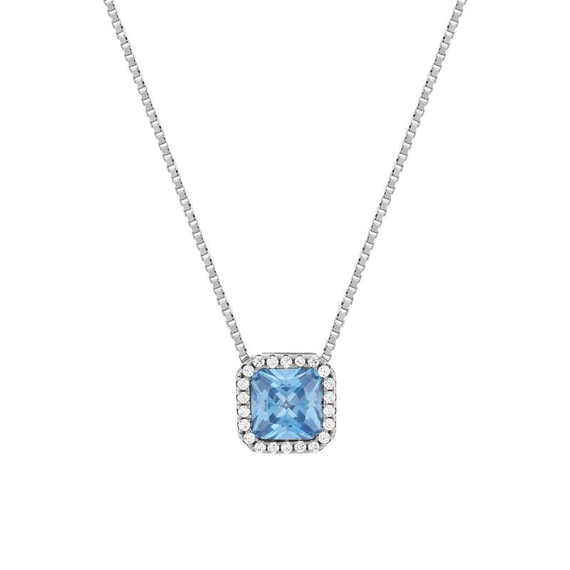 Collier argent 925 zirconias bleu clair et blanc 42cm - vue 1