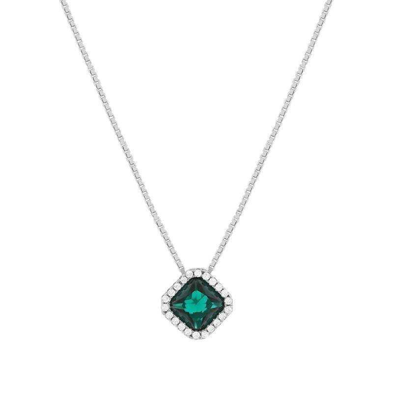 Collier argent 925 zirconias verts et blancs 42cm - vue 1