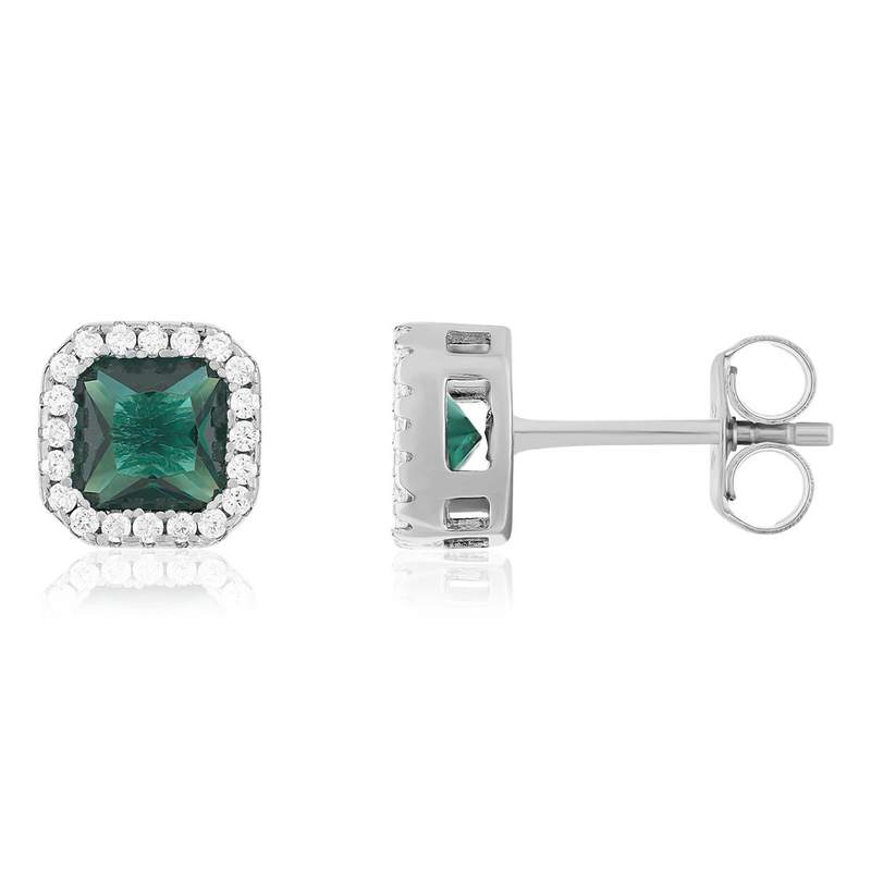 Boucles d'oreilles argent 925 zirconias vert et blanc - vue 1