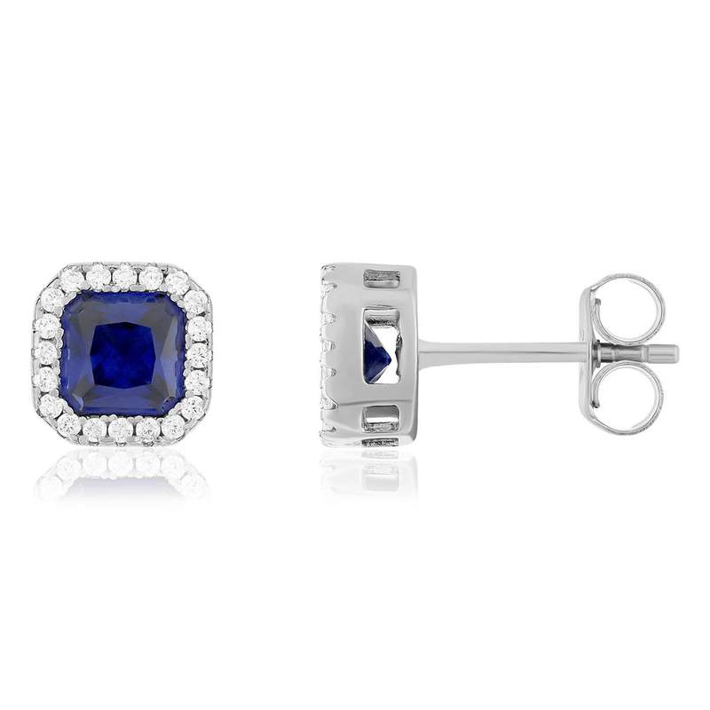 Boucles d'oreilles argent 925 zirconias bleus foncés et blancs - vue 1