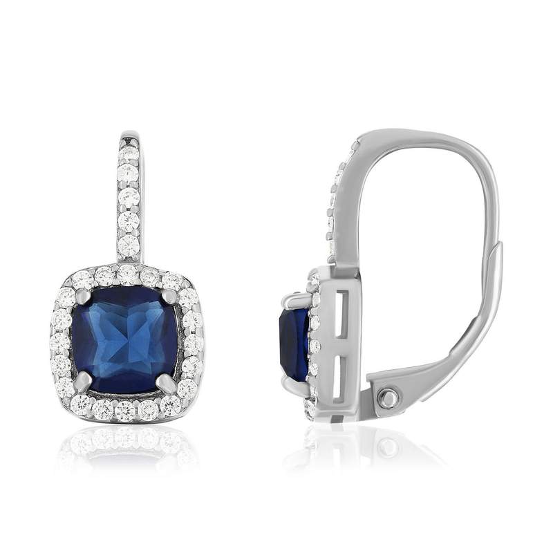 Boucles d'oreilles argent 925 dormeuses zirconias bleus foncés et blancs - vue 1