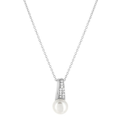 925 silver necklace with cultured pearl and zirconias 45 cm