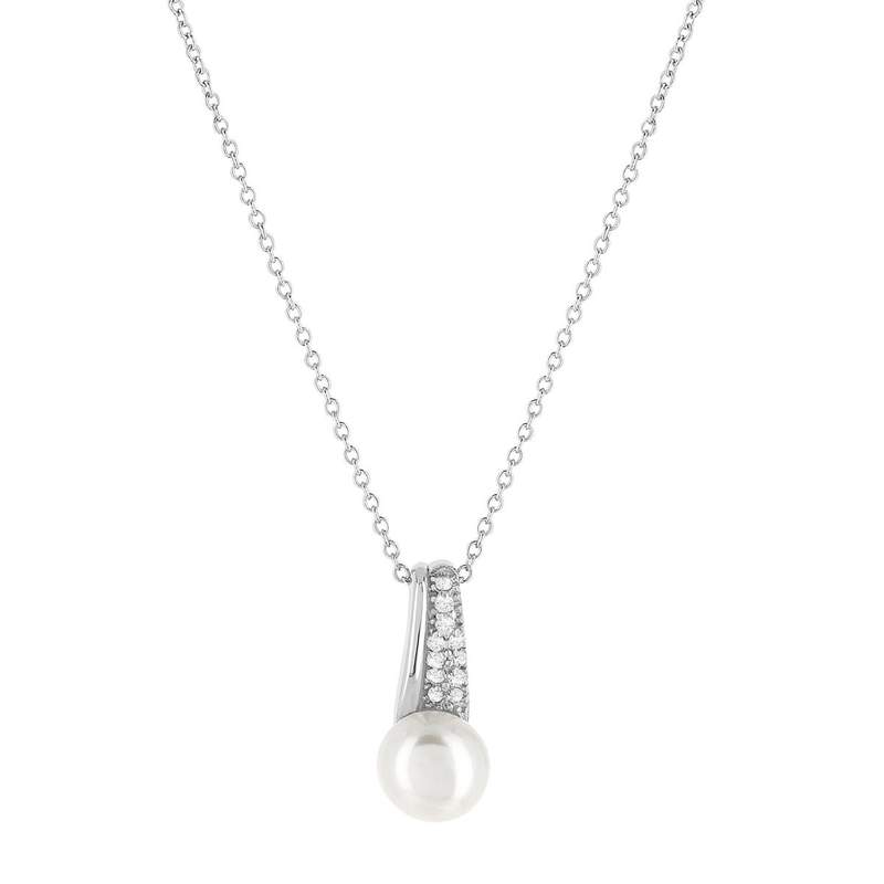 Collier argent 925 perle de culture et zirconias 45 cm - vue 1