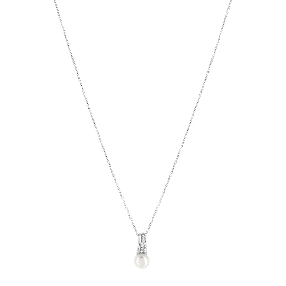 Collier argent 925 perle de culture et zirconias 45 cm - vue 2