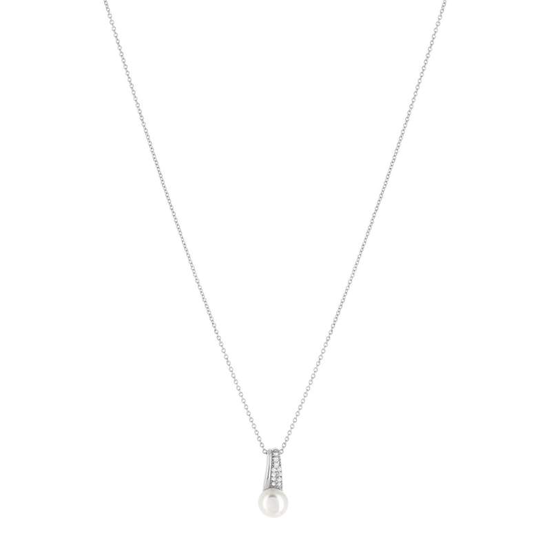 Collier argent 925 perle de culture et zirconias 45 cm - vue 2