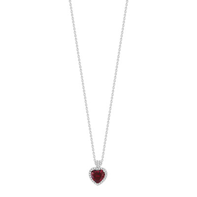 Collier argent 925 coeur zirconia rouge et zirconias blancs 45 cm - vue 1