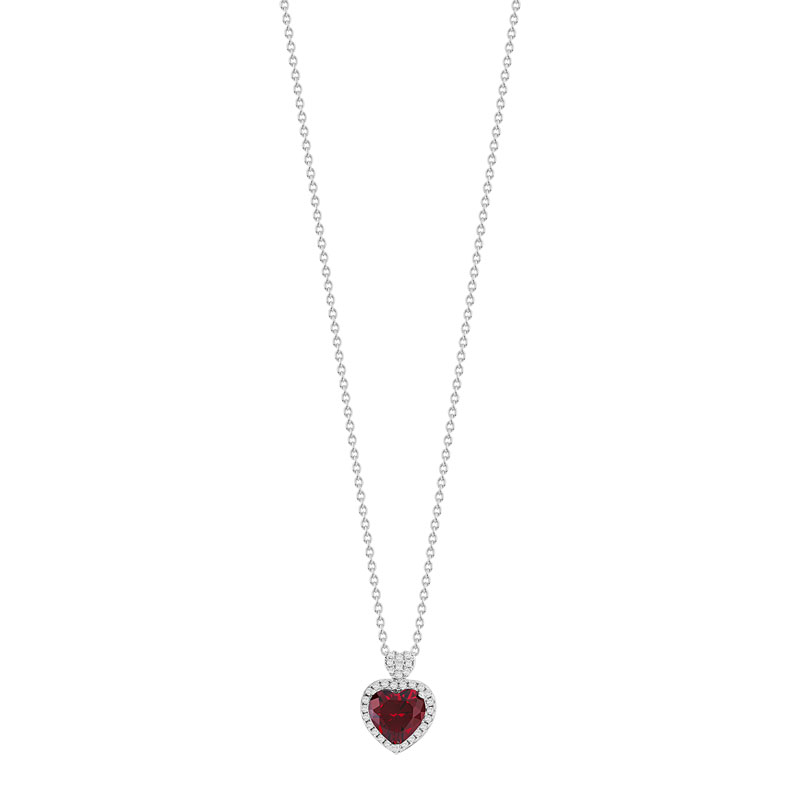 Collier argent 925 coeur zirconia rouge et zirconias blancs 45 cm