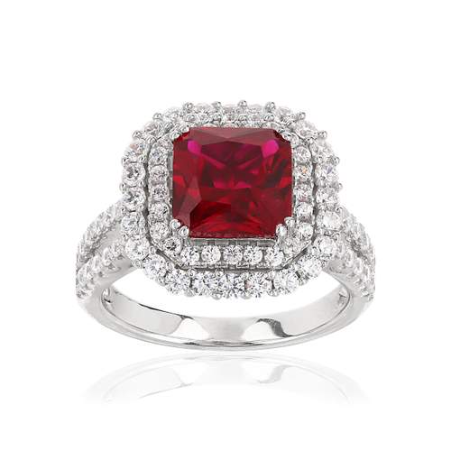 Bague argent 925 zirconia rouge et zirconias blancs