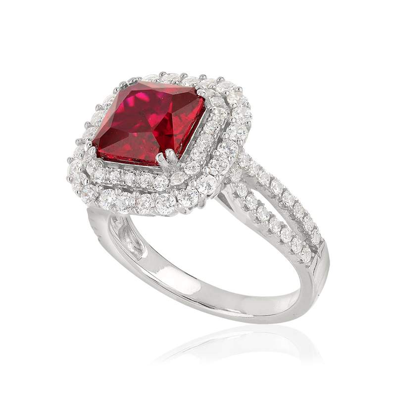 Bague argent 925 zirconia rouge et zirconias blancs - vue D1