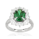 925 sterling silver ring with oval green zirconia and white zirconias - view 1