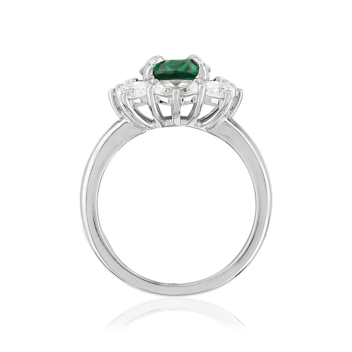 Bague argent 925 zirconia ovale vert et zirconias blancs - vue 2