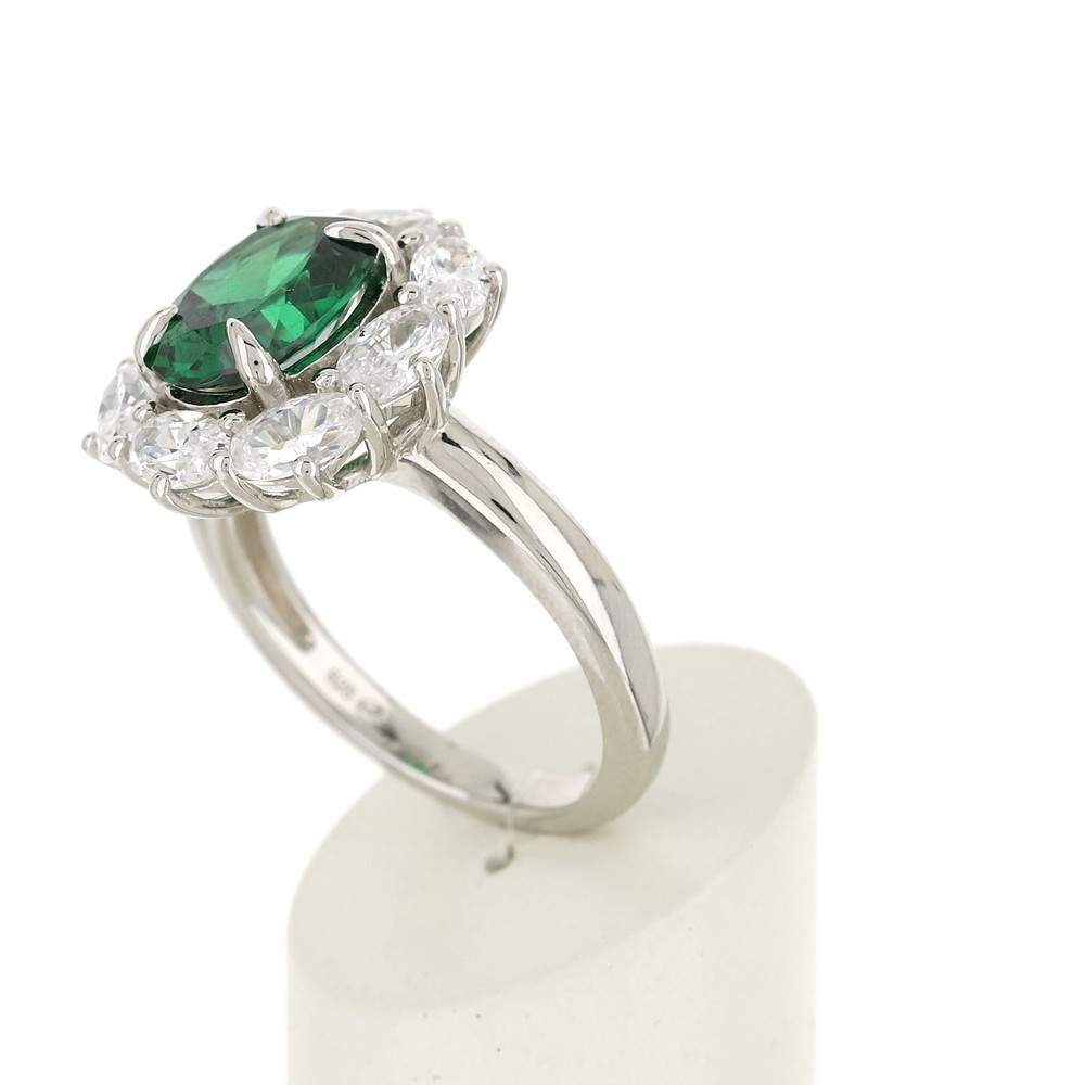 Bague argent 925 zirconia ovale vert et zirconias blancs - vue 4