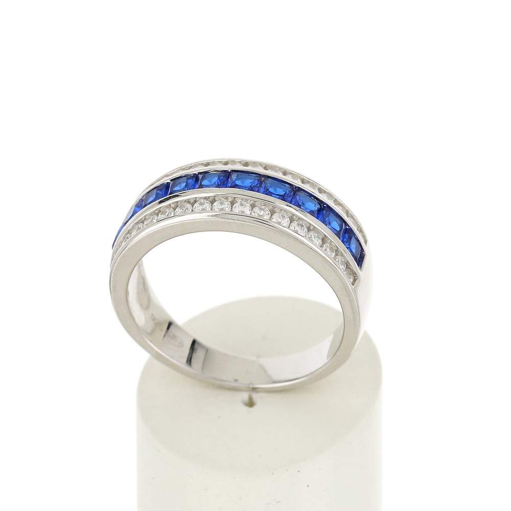 Bague argent 925 zirconias bleus et zirconias blancs - vue 2