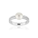 Bague argent 925 perle de culture et zirconias - vue 1