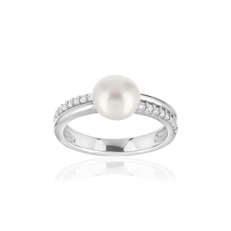 Bague argent 925 perle de culture et zirconias - vue 1