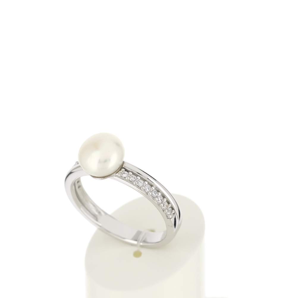 Bague argent 925 perle de culture et zirconias - vue 3