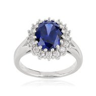 Bague argent 925 zirconia ovale bleu et zirconias blancs