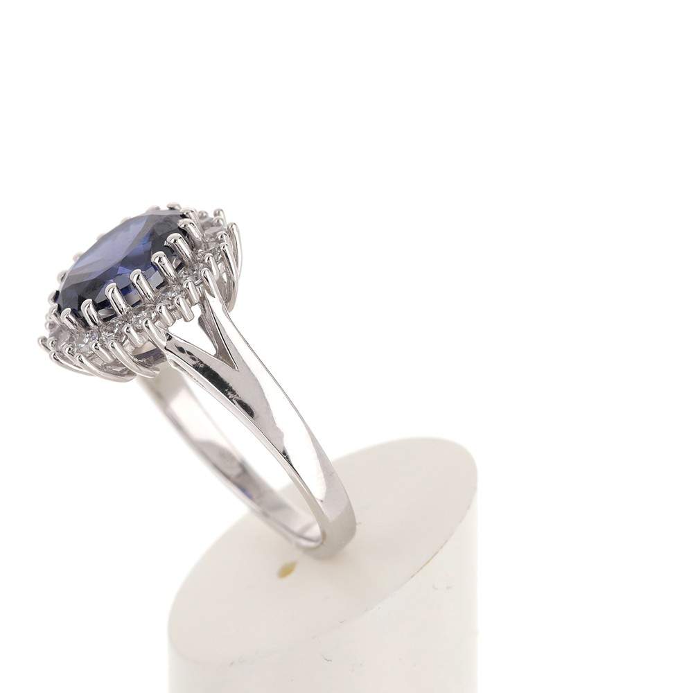 Bague argent 925 zirconia ovale bleu et zirconias blancs - vue 5