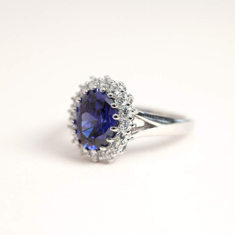 Bague argent 925 zirconia ovale bleu et zirconias blancs - vue D3