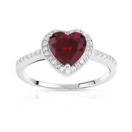 Bague argent 925 zirconia rouge coeur et zirconias blancs