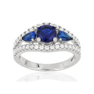 Bague argent 925 3 zirconias bleus et zirconias blancs