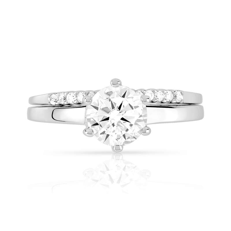 Duo alliance et solitaire argent 925 zirconias - vue 3