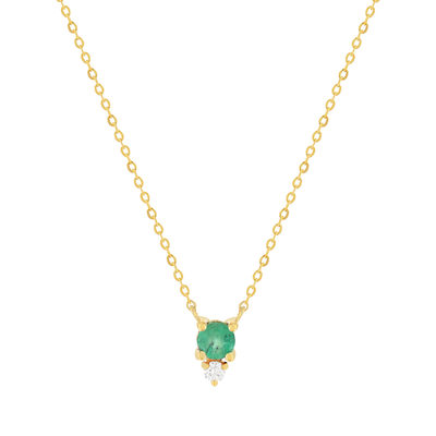 Collier or 375 jaune diamant et émeraude 45cm