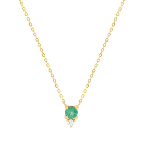 Collier or 375 jaune diamant et émeraude 45cm