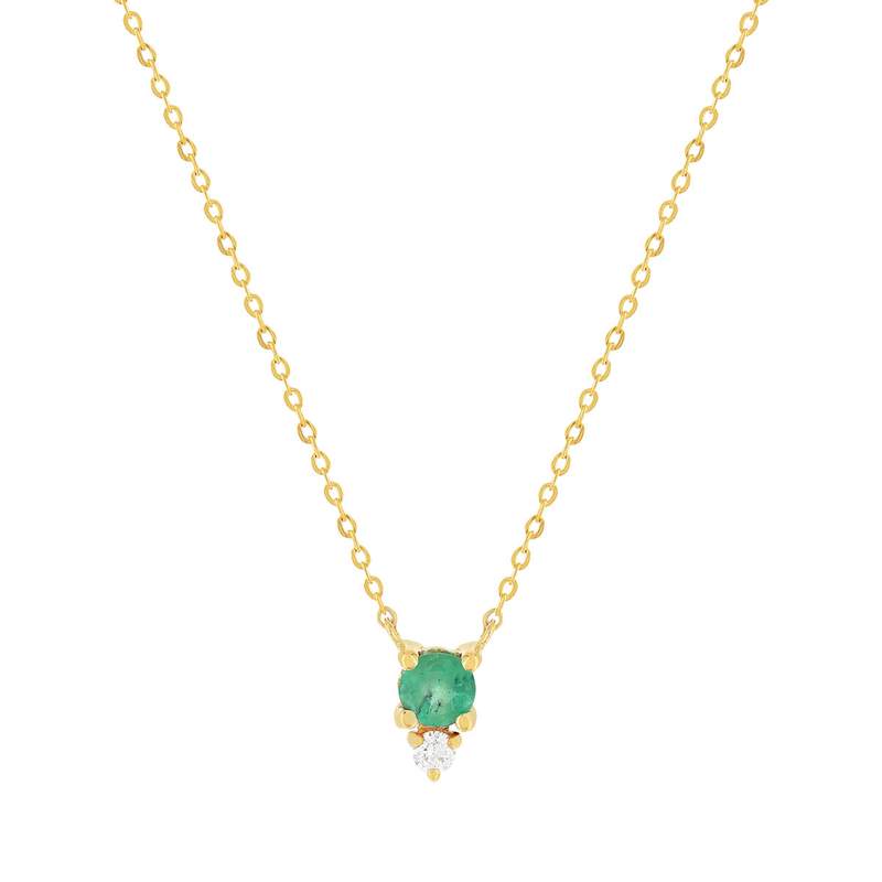 Collier or 375 jaune diamant et émeraude 45cm - vue 1