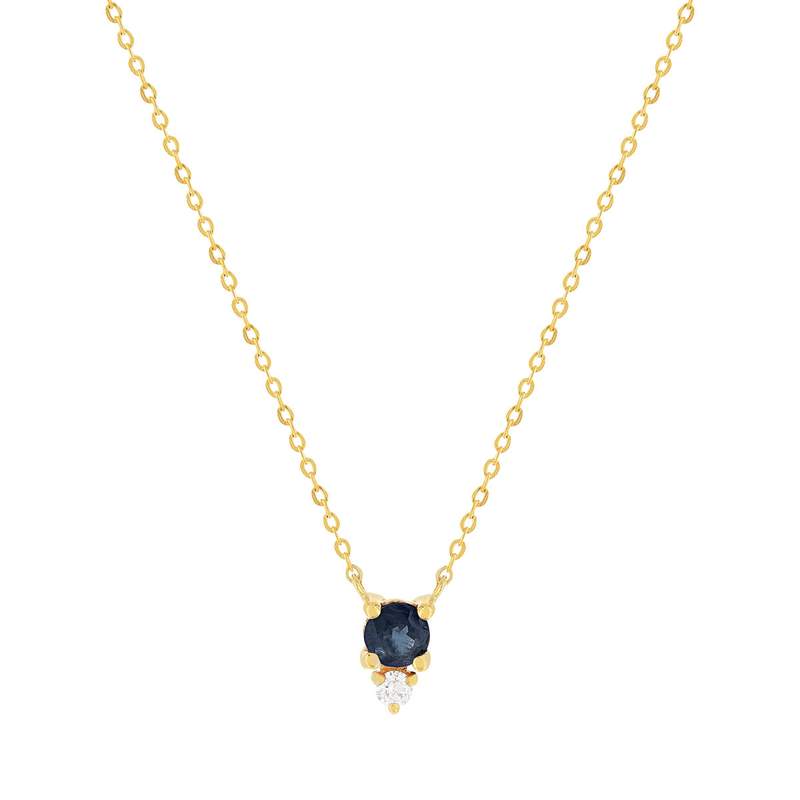 Collier or 375 jaune diamant et saphir 45cm - vue 1